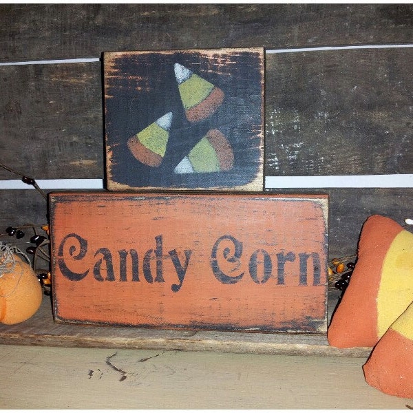 Primitive Candy Corn Blocks Sign Fall Halloween