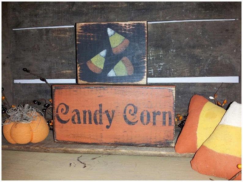 Primitive Candy Corn Blocks Sign Fall Halloween image 1