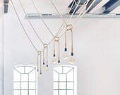Rope pendant light with wall plug. Edison filament bulb, table lamp lighting, living room or bedroom light, lamp with dimmer, rope lighting.