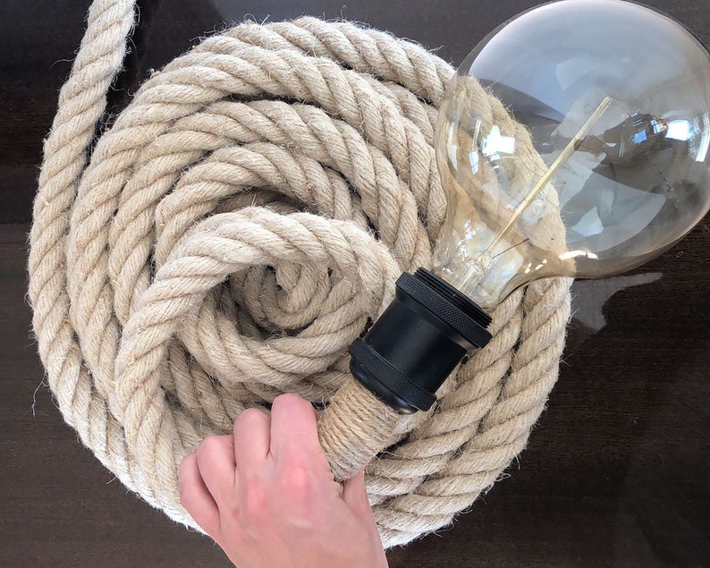 Rope Pendant Light With Wall Plug. Edison Filament Bulb Table Etsy