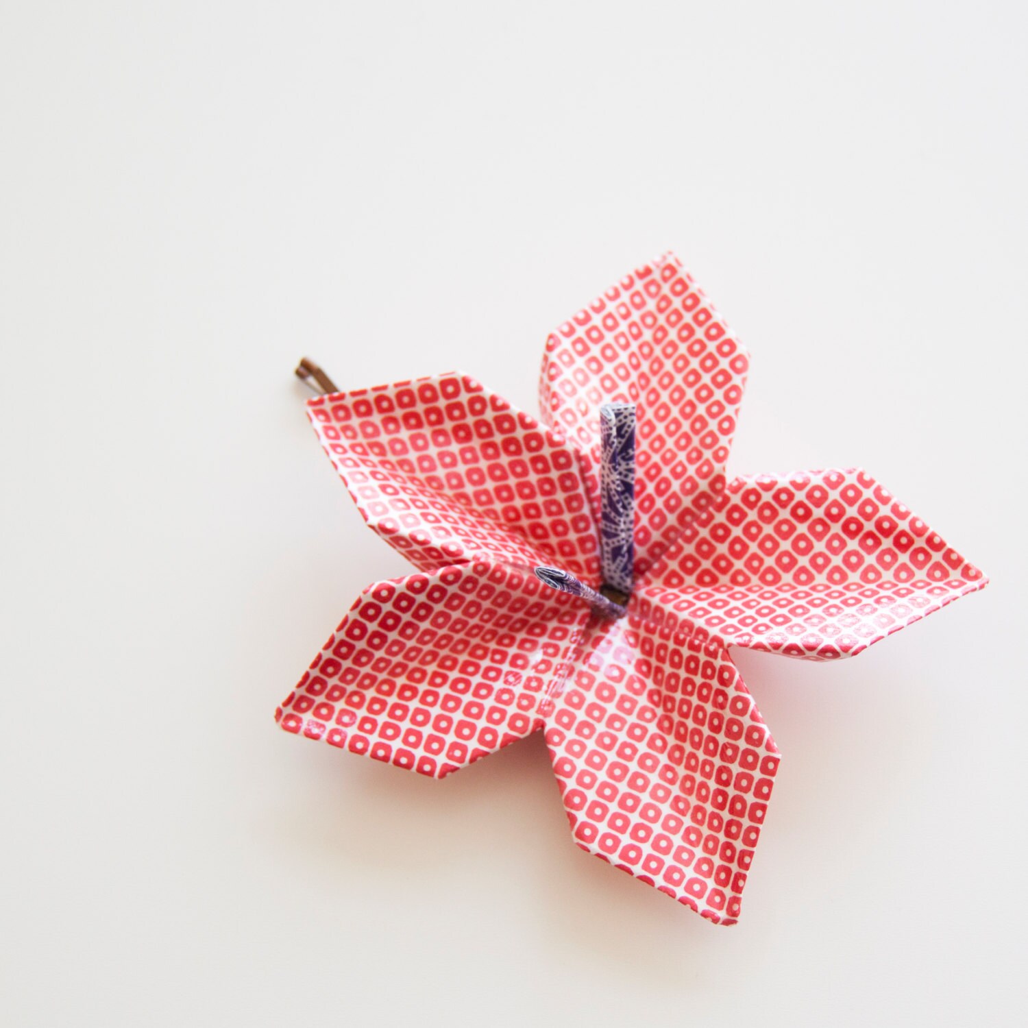Big Flower Paper Origami Hair Pin red pattern Etsy