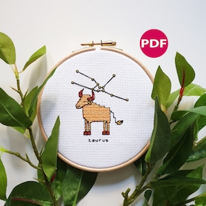 Taurus - Zodiac / Star sign cross stitch - PDF Pattern, Instant Download