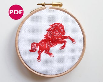 Year of the Horse - Chinese zodiac cross stitch - PDF Pattern, Instant Download