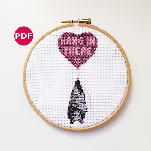 Bat cross stitch - Hang in there - PDF Pattern, Instant Download