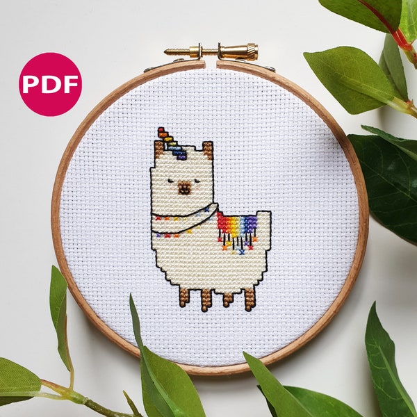 Llamacorn - Llama rainbow cross stitch - PDF Pattern, Instant Download