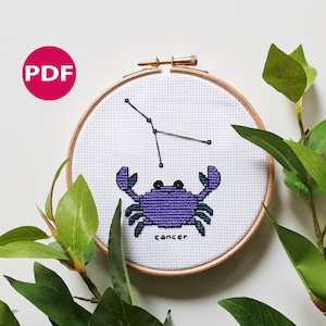Cancer - Zodiac / Star sign cross stitch - PDF Pattern, Instant Download