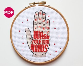 Wash Your Damn Hands cross stitch - Palmistry, Palm Reading - PDF Pattern, Instant Download