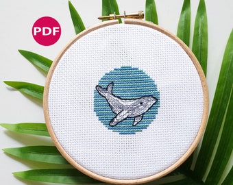 クジラのクロスステッチ図案、海の動物の刺繍デザイン、ギャラクシー