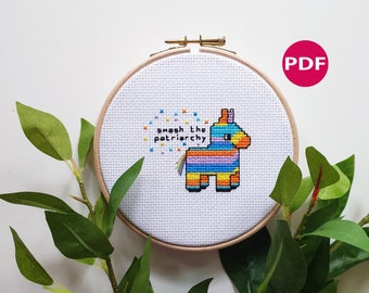 Smash the Patriarchy - Feminist Piñata cross stitch - PDF Pattern, Instant Download