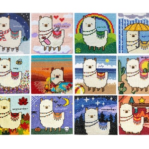Llama calendar cross stitch bundle - all 12 months - PDF Pattern, Instant Download