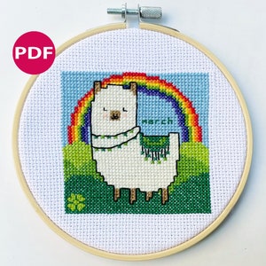 Llama calendar cross stitch - March - PDF Pattern, Instant Download