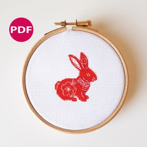 Year of the Rabbit - Chinese zodiac cross stitch - PDF Pattern, Instant Download