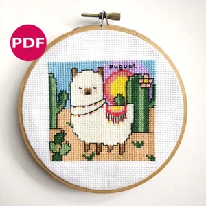 August Llama Calendar Cross Stitch Pattern PDF – Summer Embroidery Design | Calendar Series | Cute Animal Stitch