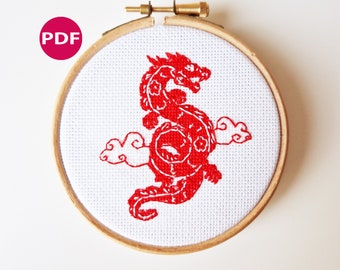 Jahr des Drachen Kreuzstichmuster | Stickdatei für das Mondneujahr (PDF)