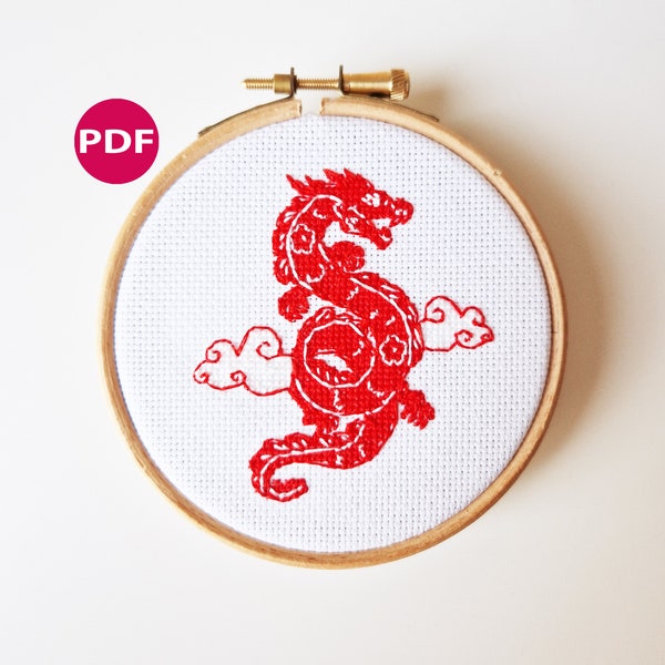 Year of the Dragon - Chinese zodiac cross stitch - PDF Pattern, Instant Download