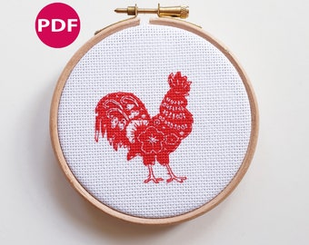 Year of the Rooster - Chinese zodiac cross stitch - PDF Pattern, Instant Download