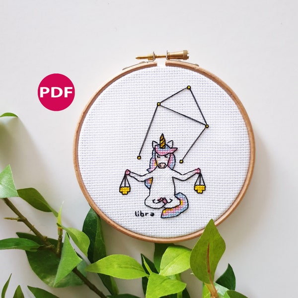 Libra - Zodiac / Star sign cross stitch - PDF Pattern, Instant Download