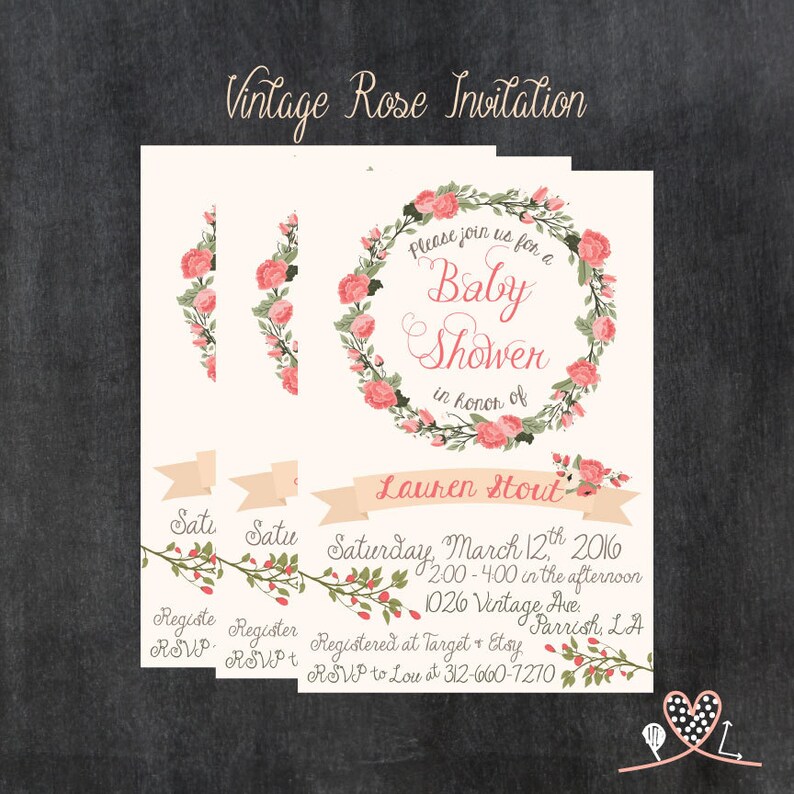 rose themed baby shower invitations