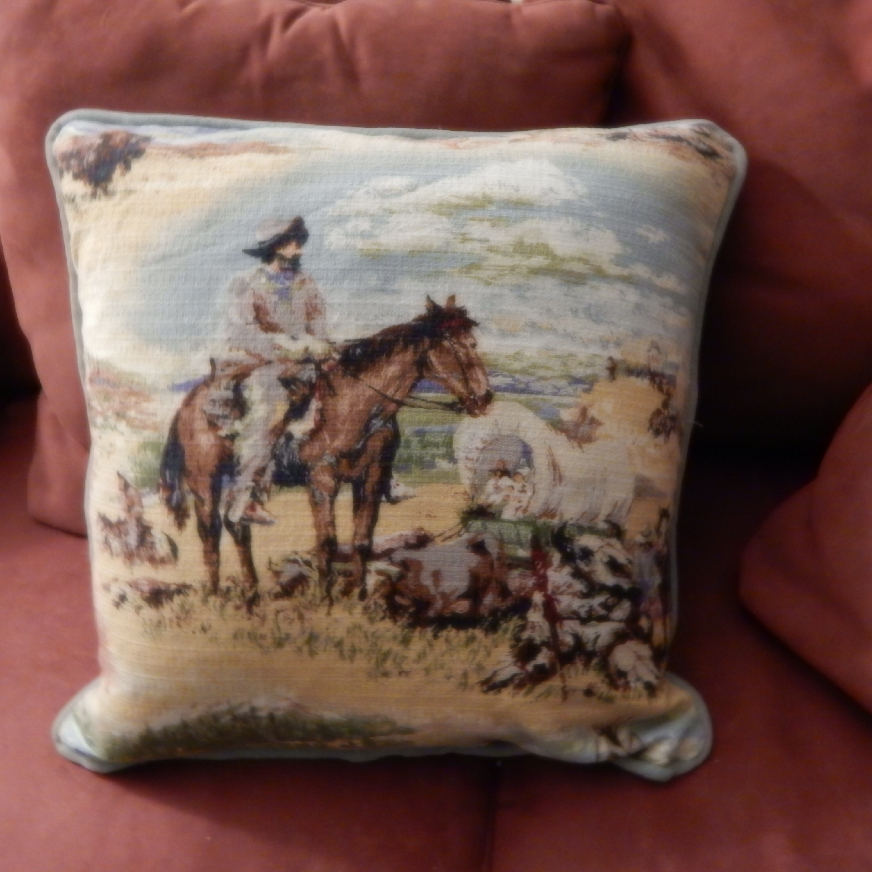 Western Barkcloth Pillow Cover Westward Ho Etsy
