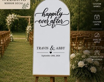 Wedding Mirror Decal | Personalized Wedding Welcome Sign | Custom Mirror Sticker | Happily Ever After Wedding Sign | Vinyl Decal