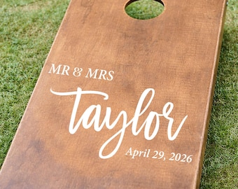 Custom Mr and Mrs Cornhole Decal: Personalized Wedding Vinyl Sticker Set