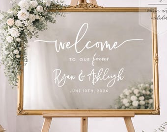 Wedding Welcome Sign Decal – Personalized Names + Date for Mirror or Acrylic