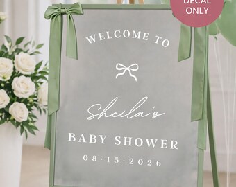 Personalized Baby Shower Welcome Decal, Custom Name & Date for Mirror or Sign, Ribbon Detail