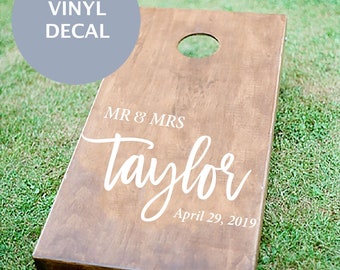 Mr and Mrs Sign, Custom Cornhole Boards Decal, Last Name Sign