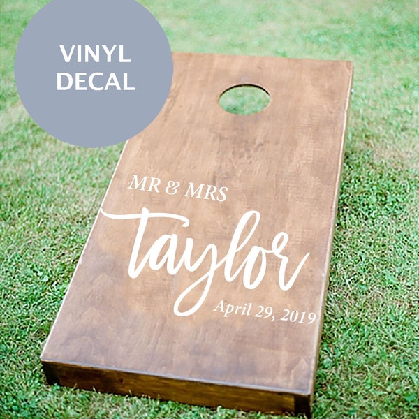 Mr and Mrs Sign, Custom Cornhole Boards Decal, Last Name Sign