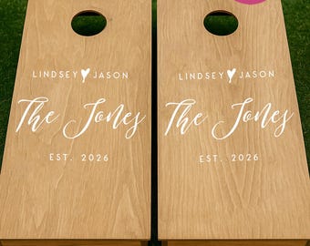 Wedding Cornhole Board Decal, Wedding Gift for Couple, Last Name Sign