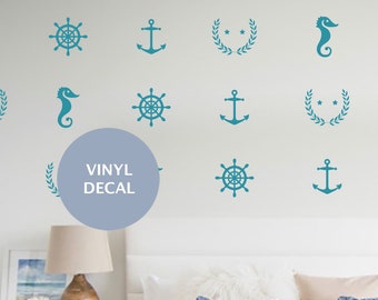 Nautical Wall Decal, Seahorse, Anchor Decal, Nautical Decor vintage