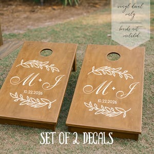 Cornhole Board Decal: Custom Wedding Monogram Vinyl Sticker Set of 2