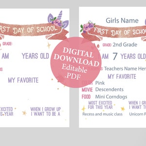 First Day of School Sign Printable, Unicorn Back to School Sign, First ...