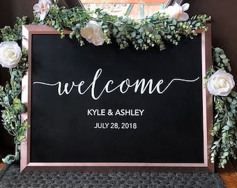 Wedding Welcome Sign Decal Sticker - Custom Wedding Decal - Rustic Calligraphy Wedding Sign Vinyl Decal to apply to Wood, Mirror, Chalkboard
