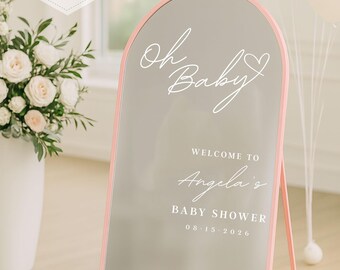 Oh Baby Mirror Decal, Custom Baby Shower Welcome Sign Vinyl, Personalized Name Sticker for Party Decor