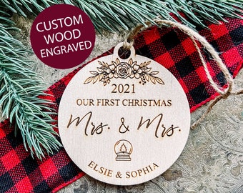 Wood Ornament Personalized, Couples Ornament, Engagement Ornament
