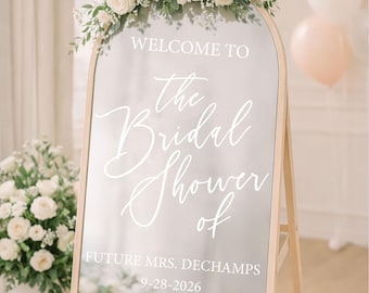 Custom Bridal Shower Welcome Sign Decal · Personalized Name & Date, Mirror or Acrylic Sign Sticker,  Elegant Script Bridal Shower Decor