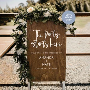 Wedding Welcome Sign Decal, The Party Starts Here, for Ceremony and Wedding Reception