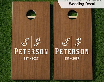 Personalized Wedding Cornhole Decals Set of 2 | Modern Monogram Cornhole Boards | Custom Last Name & Date | Backyard Wedding Lawn Game