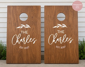 Personalized Cornhole Board Decals | Custom Wedding Cornhole Board Vinyl Sticker Set | Family Name & Monogram | DIY Bean Bag Toss Boards