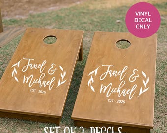 Personalized Wedding Cornhole Board Decal, Custom Monogram Design for Outdoor Reception Games