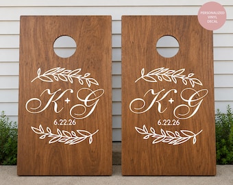 Wedding Cornhole Board Decals, Personalized Monogram Vinyl Decal Set, DIY Wedding Lawn Game, Set of 2 Stickers