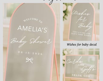 Baby Shower Signage Bundle, Welcome Baby, Cards and Gifts, Wishes for Baby Decals, Coordinated Baby Shower Signs