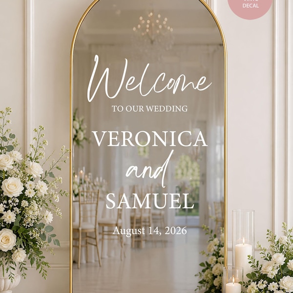 Personalized Wedding Welcome Mirror Decal | Custom Mirror Wedding Sign Sticker | Elegant Welcome Sign Decal for Wedding