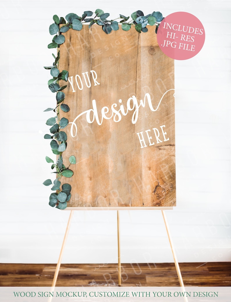 Download Wood Easel Wedding Welcome Sign Mock-Up Botanical Styled ...