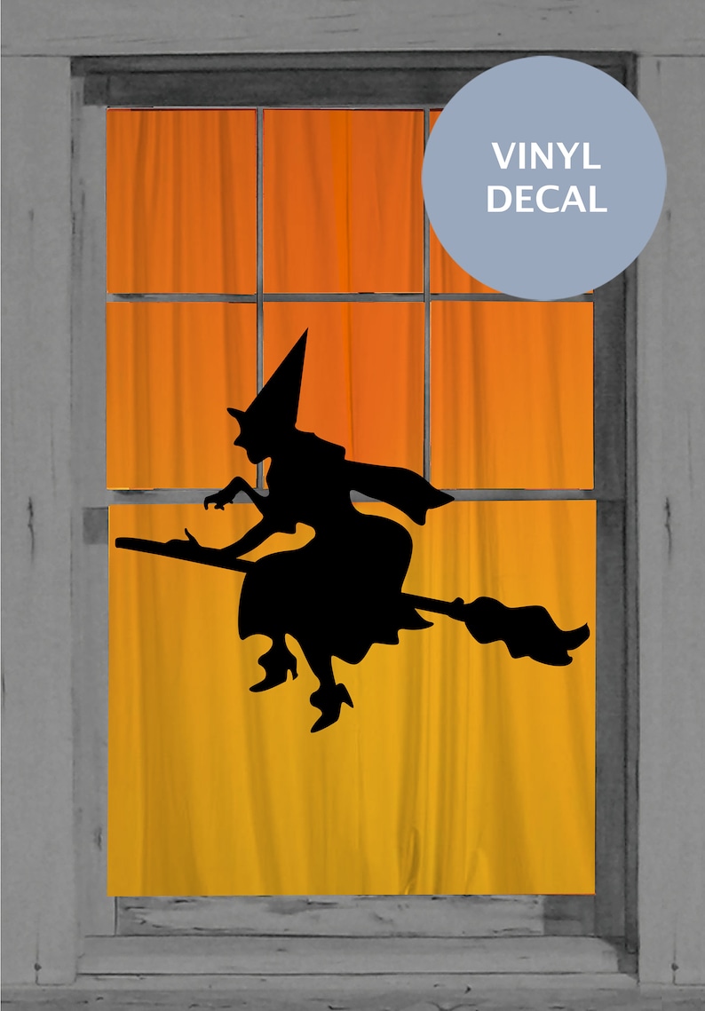 Halloween Decoration Witch Broom Window Decal Etsy