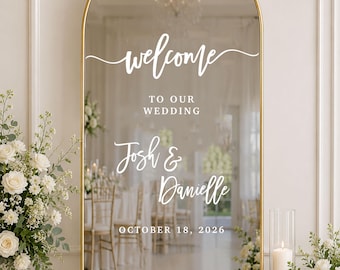 Personalized Wedding Welcome Mirror Decal | Custom Wedding Sign Sticker | Elegant Mirror Welcome Sign for Reception