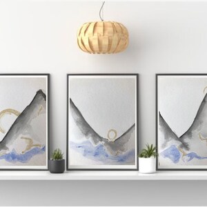 3 Mountain Sun Watercolor Painting Series / Original 4x6 Watercolor Paintings