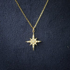 14k Yellow Gold Diamond Starburst Necklace Christmas Jewelry - Etsy