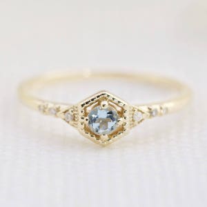14k gold aquamarine engagement ring, genuine aquamarine ring, dainty unique alternative engagement ring, march birthstone ring gift, simple